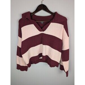 Wild Fable Women's Cropped Polo Sweater Size Medium Red And Pink